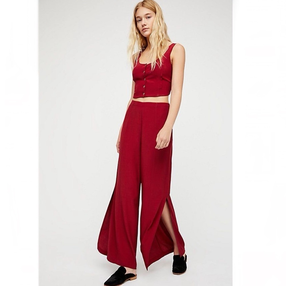 Free People Red Split-Leg Wide-Leg Pantsuit Set